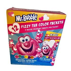 2 Boxes Mr. Bubble Fizzy Tub Color Valentine's Day 12 Packets Each Box NEW
